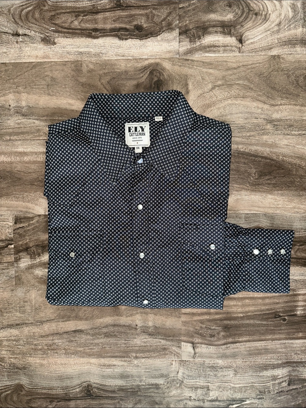 Ely Cattleman Western Snap Shirt Black Geometric Men’s XXL